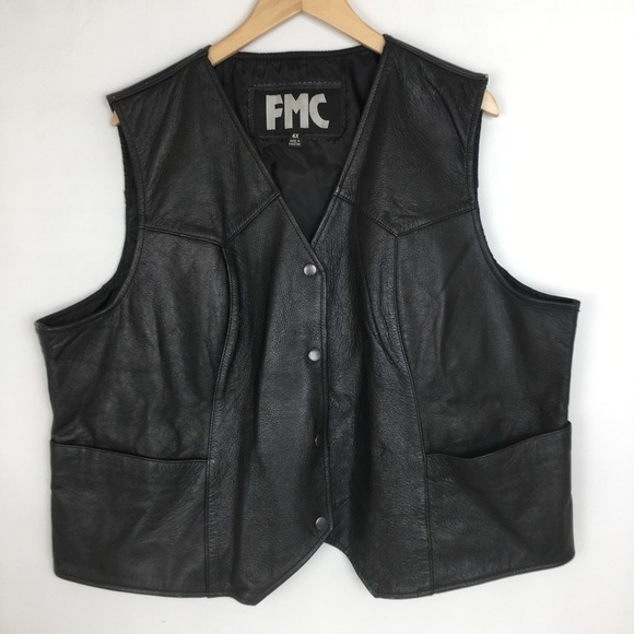FMC Men’s Genuine Leather Biker Vest Black Motorcycle Riding Sz 4X Moto Western - Picture 1 of 11